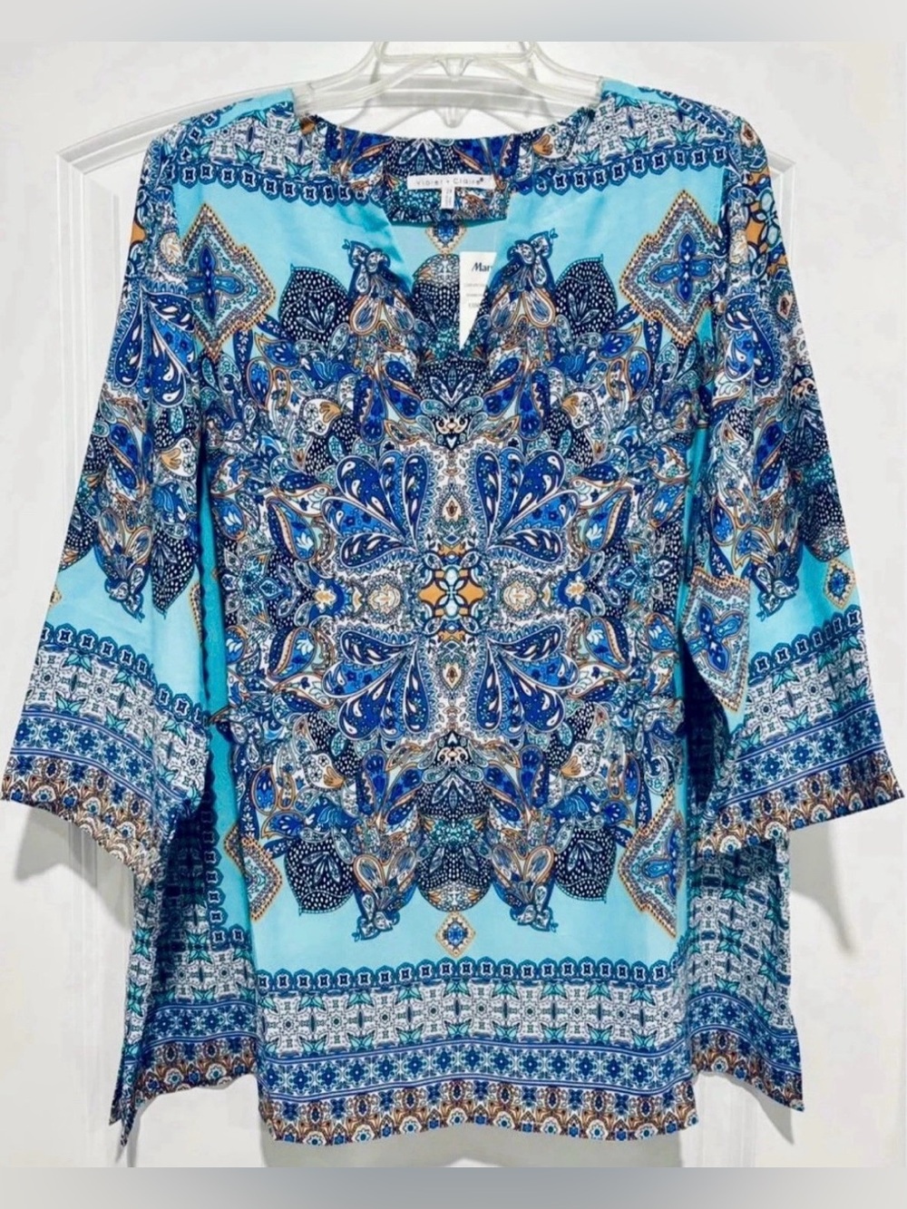 Vintage Violet & Claire Turquoise Paisley Boho Artsy Flowy Tunic Blouse 2X NWT